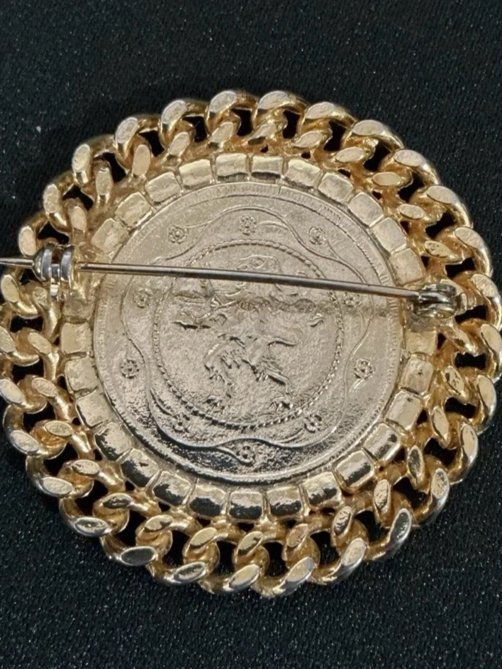 Vintage Faux Roman Coin Brooch Clip On Earrings Gold Tone Rhinestone Bundle